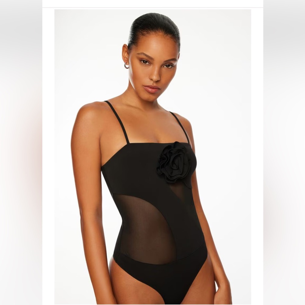 DYNAMITE Rosette Mesh Bodysuit Black Women’s Size XL Like New Worn Once
